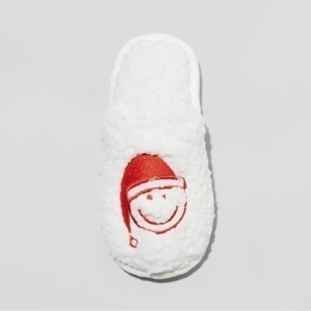 COPY Smile face Santa hat kids white/red slippers‎ 13-1 size Y